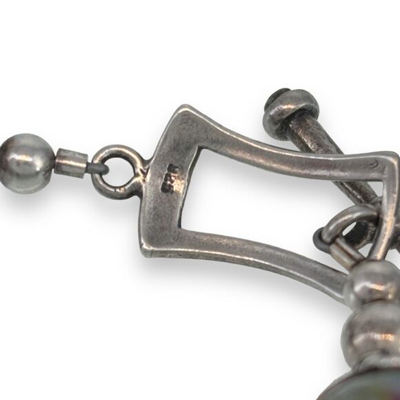 Textured Curve Tube Green Glass Bead Toggle Bracelet | Sterling Silver | 7" - Picture 6 of 7